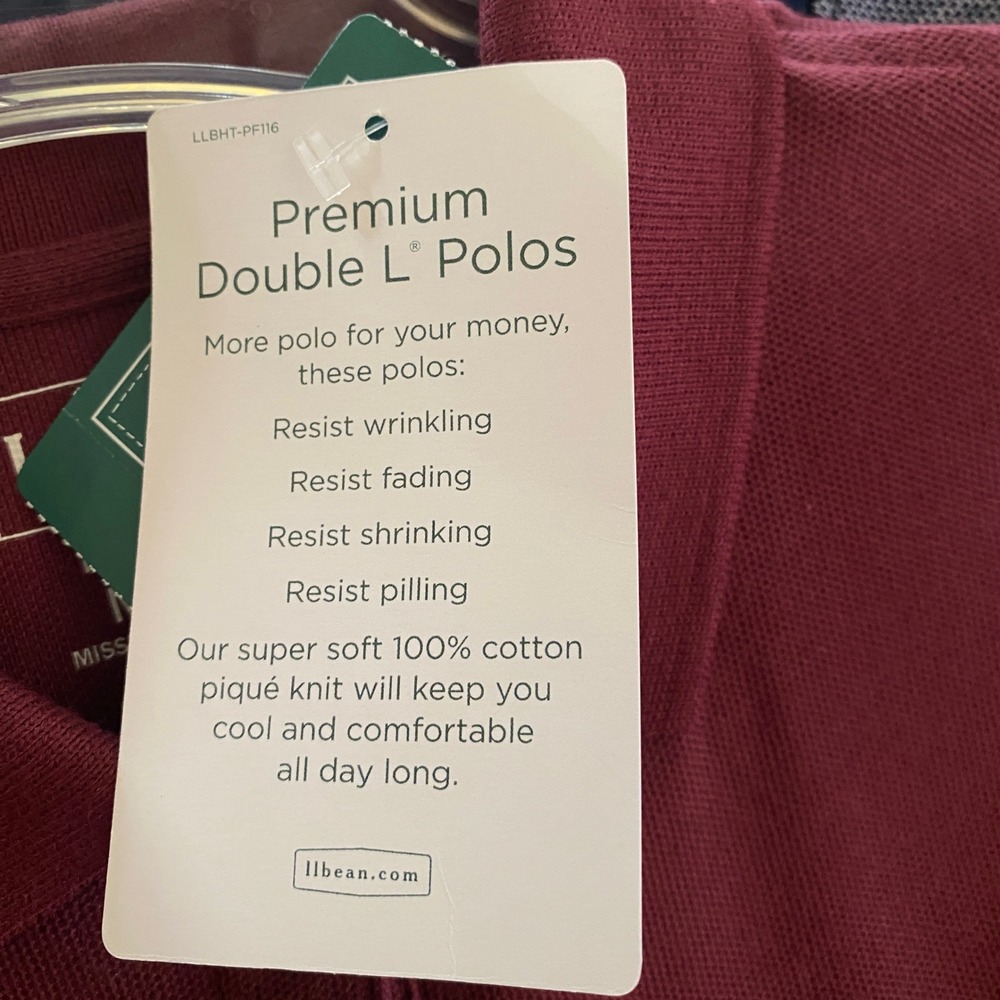 L.L.Bean Double L Relaxed Fit Polo Shirt Women Med Maroon Pique Knit Cotton NWT - Picture 6 of 8